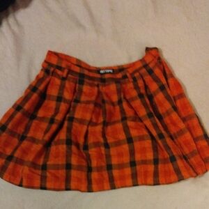 Hot Topic Vibrant Orange and Black Plaid Mini Skirt